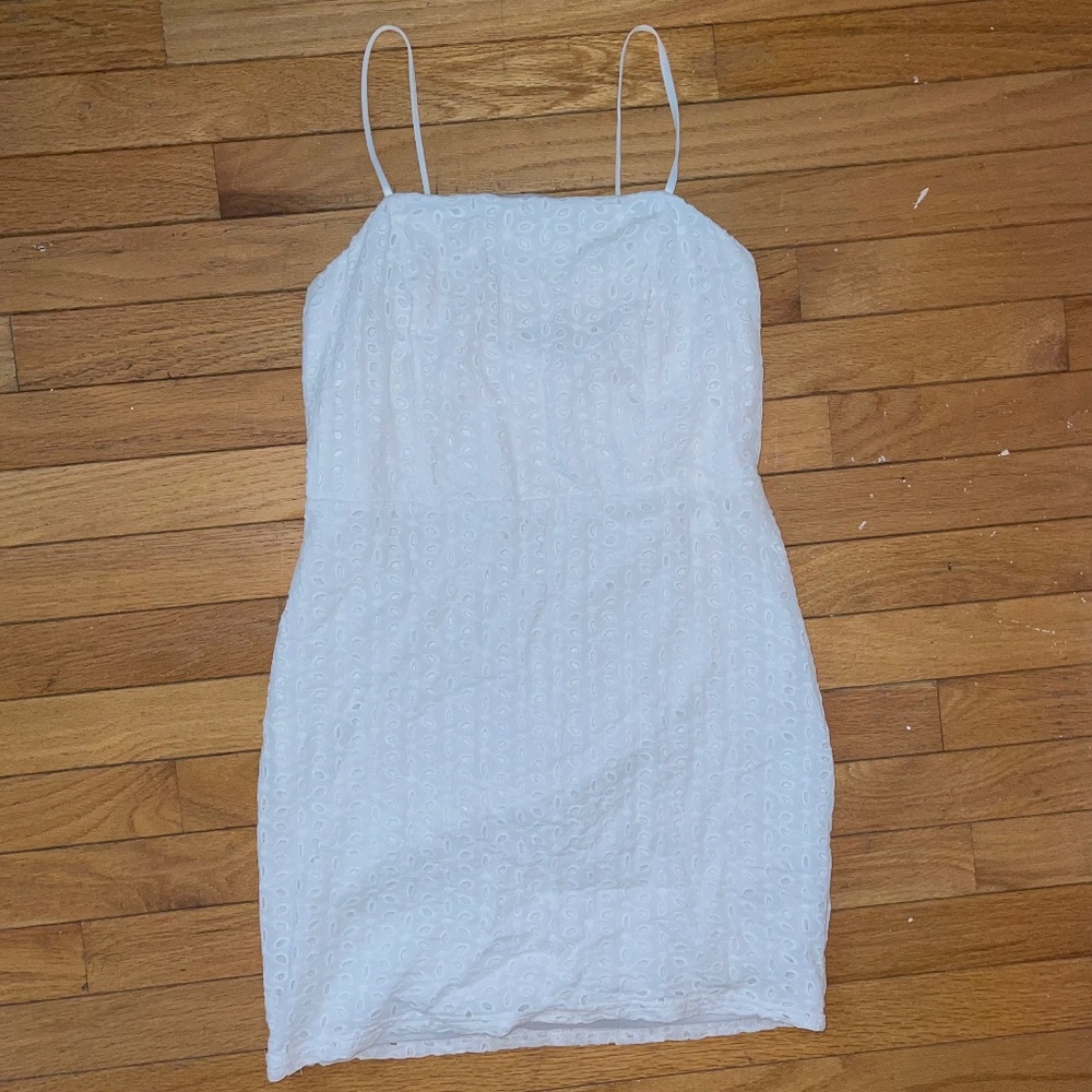 Windsor White Mini Dress, Embroidered with Flowers, Thin adjustable Straps